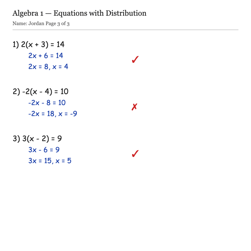 Graded algebra worksheet, page 3